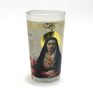 Envase aromáticos de oración con etiqueta de pan de oro - Virgen Dolorosa